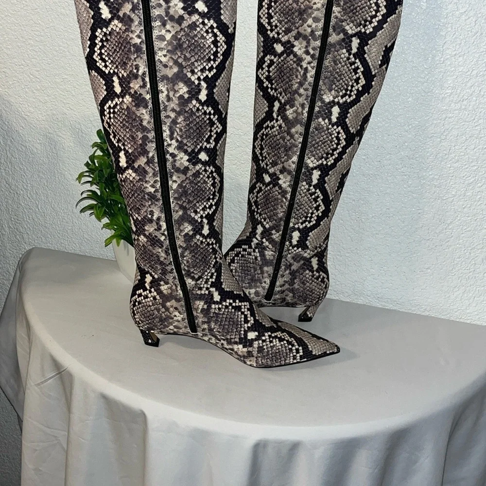 Gianni Bini Gray and Cream Over the Knee Boots